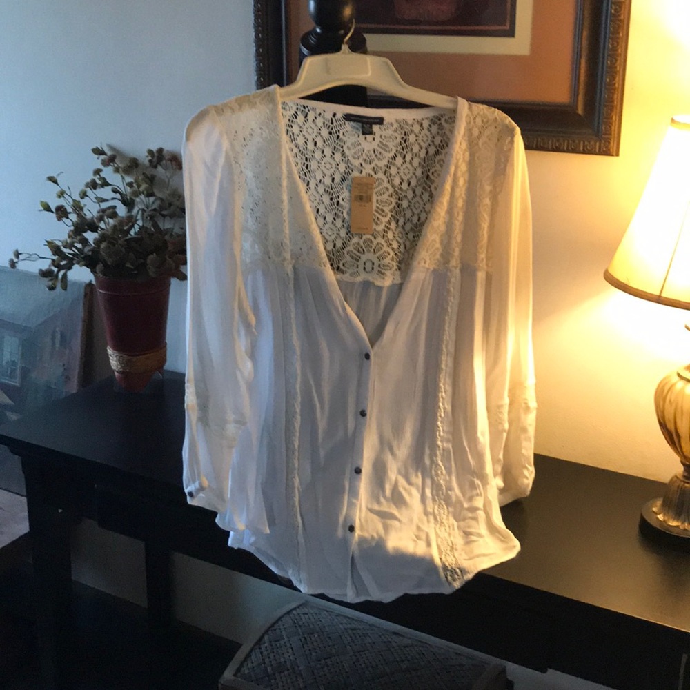 American Eagle XL white with cream lace blouse
